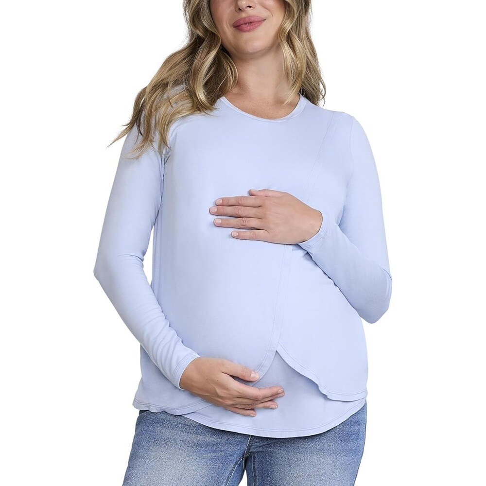 Motherhood Maternity Women's Tee-Shirts LARGE Tulip Nursing Breastfeeding Blue